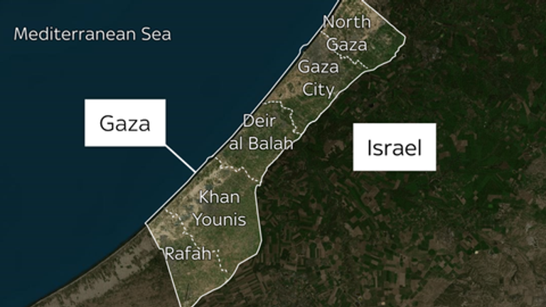 Peta yang menunjukkan area strip Gaza