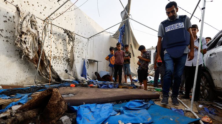 The aftermath of the strike on Al Jazeera journalists. Pic: Reuters