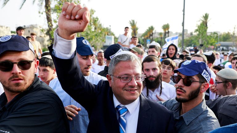 Itamar Ben-Gvir in Jerusalem's Old City last month. Pic: Reuters