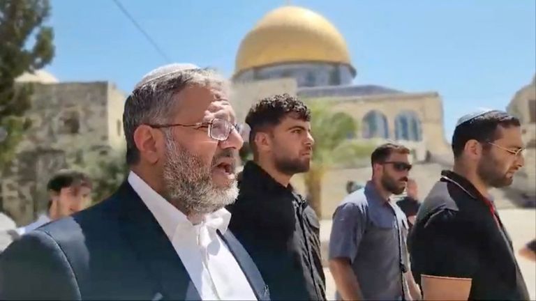 Itamar Ben-Gvir visits the Al Aqsa in Jerusalem's Old City in August 2024. Pic: Reuters