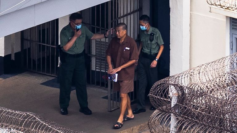 Jimmy Lai walks through  Hong Kong's Stanley prison in 2023.
File pic: AP