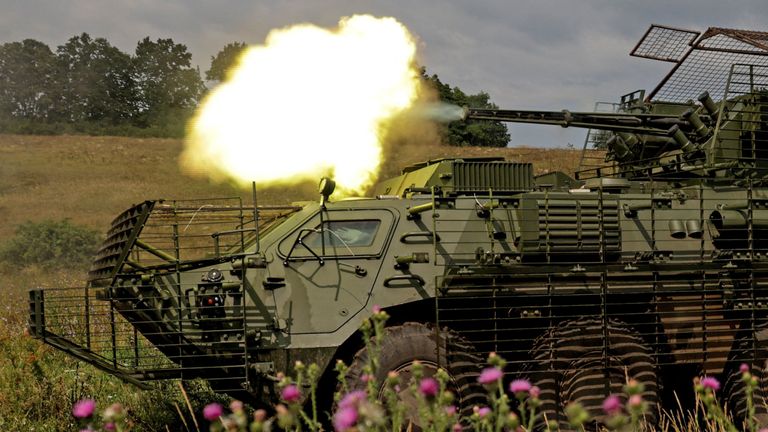 A BTR-4 armoured personnel carrier during military exercises in Kharkiv region.