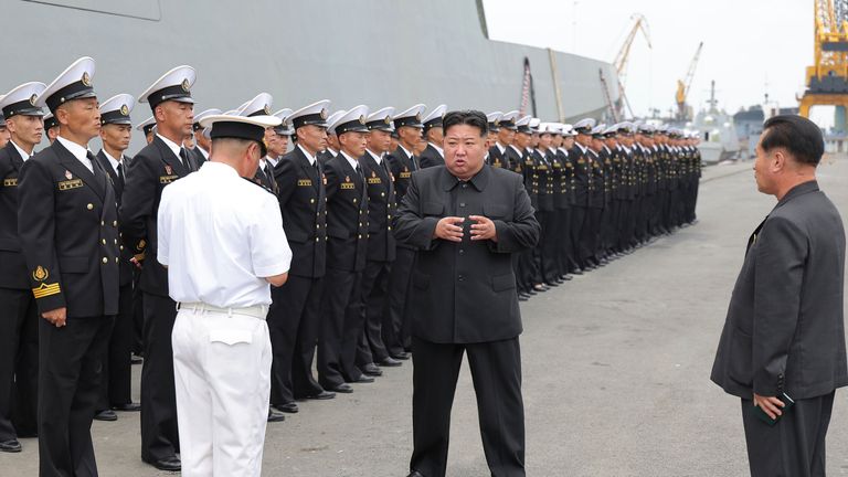 The ship is one of three new destroyers. Pic: KCNA/AP