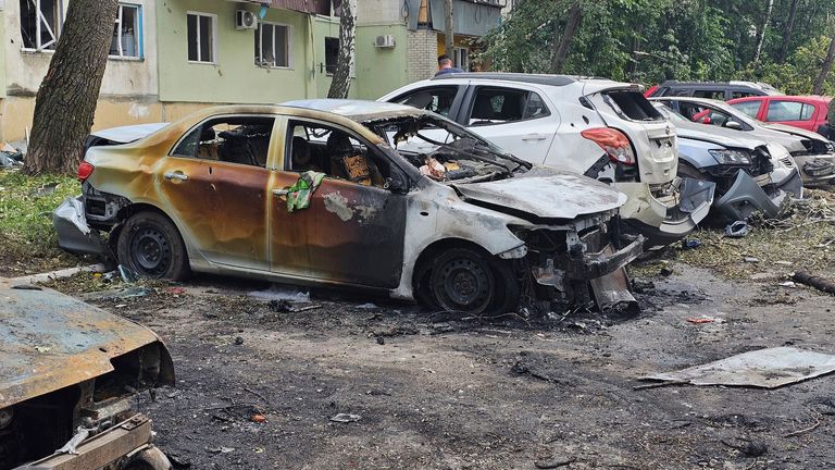 Cars were also damaged in the strike. Pic: Kursk regional government/AP