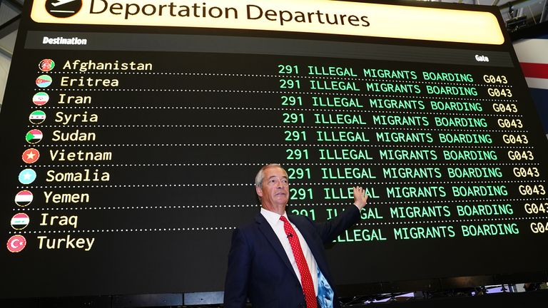 Nigel Farage unveils his controversial deportation plans on Tuesday. Pic: PA