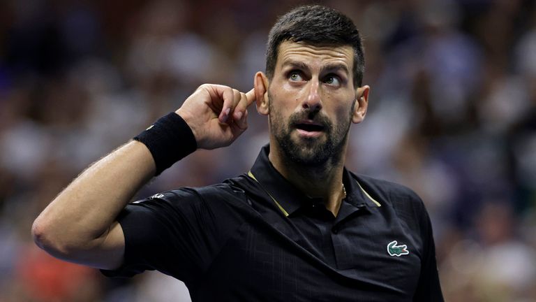 Novak Djokovic at Flushing Meadows on Friday. Pic: AP