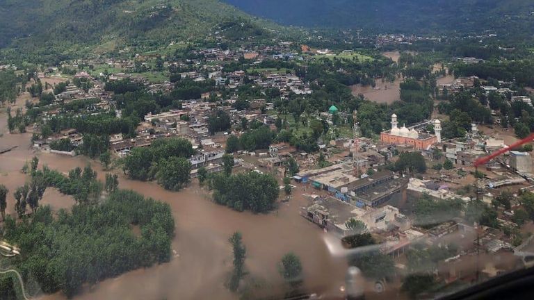 Floodwater hits Buner district. Pic: Pakistan's Provincial Disaster Management Authority/AP