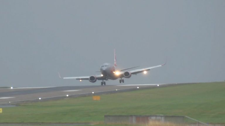 Plane lands at Leeds Bradford in Storm Floris
