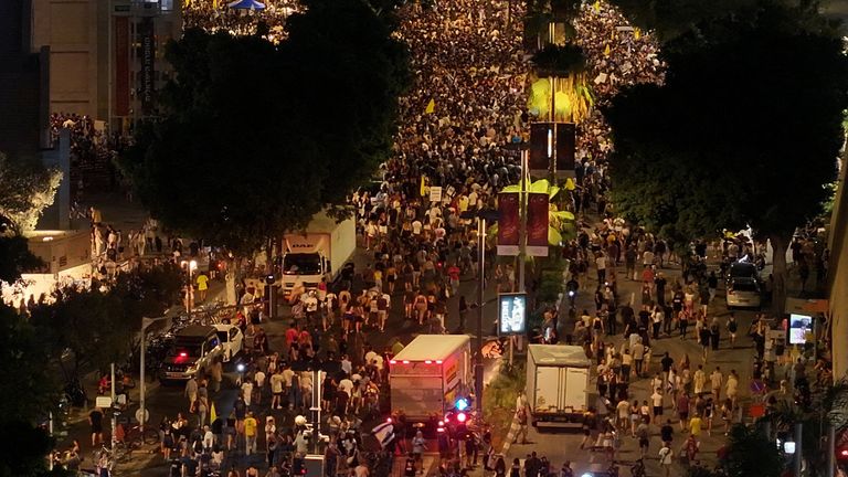 Protesters in Tel Aviv. Pic: Reuters
