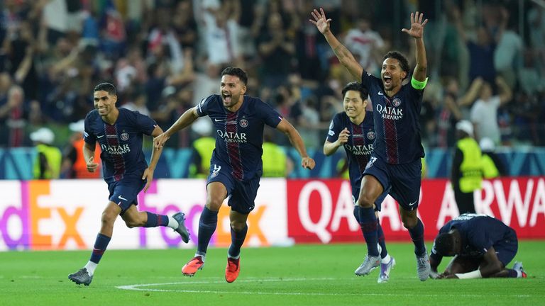 PSG's players celebrate after winning the final. Pic: AP