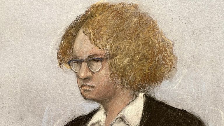 Court artist drawing of the defendant during the trial. Pic: Elizabeth Cook/PA