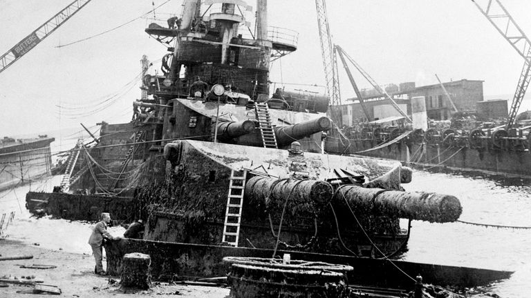 The salvage of German warship Hindenburg. Pic: PA