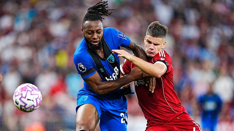 Bournemouth's Antoine Semenyo (left) was racially abused at Anfield this season. Pic: PA