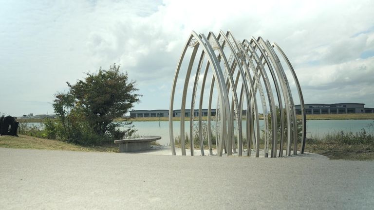 A memorial for the Shoreham Airshow victims  on the banks of the Adur in Shoreham
