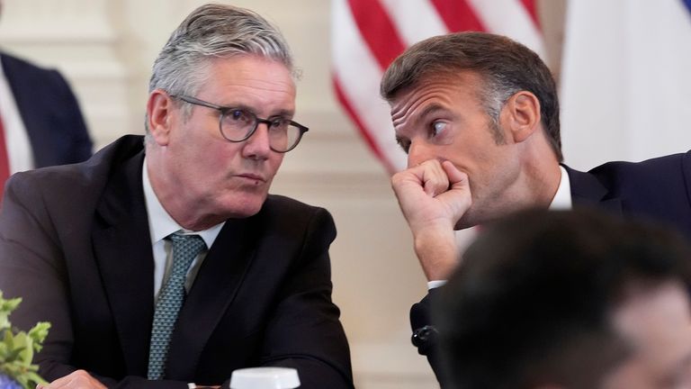 Sir Keir Starmer and President Emmanuel Macron in Washington on Monday. Pic: AP
