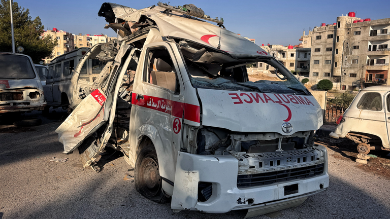 A destroyed ambulance in Sweida