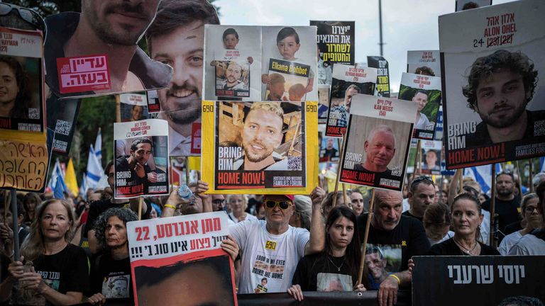 Protesters in Tel Aviv on Tuesday. Pic: Ilia Yefimovich/picture-alliance/dpa/AP