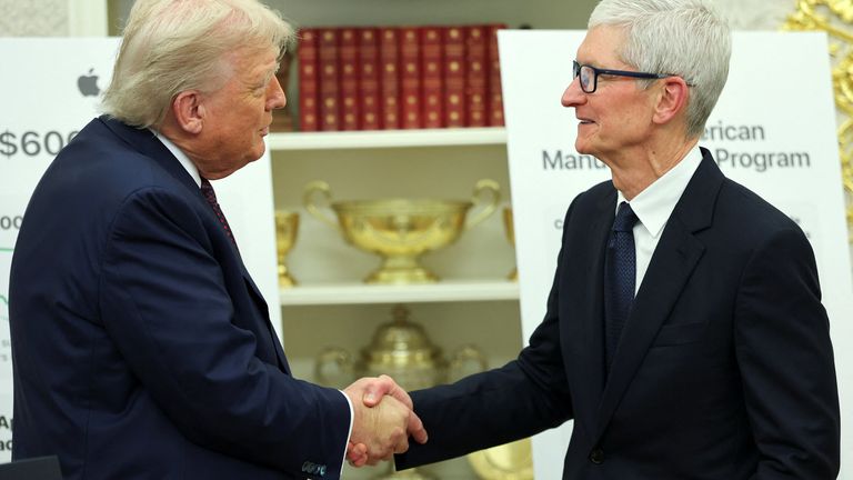 Tim Cook was famously once referred to by Donald Trump as 'Tim Apple'. Pic: Reuters