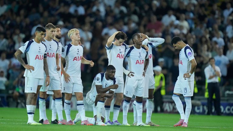 Tottenham players react during the penalty shootout. Pic: AP