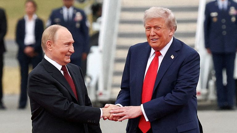 Donald Trump meets Vladimir Putin. Pic: Reuters