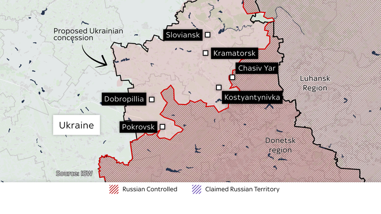 The land Russia wants to take would put Ukraine's eastern Dombas region fully under their control.