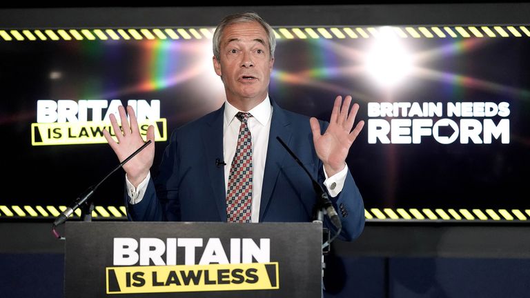 Reform party leader Nigel Farage speaks during a press conference in Westminster. Pic: PA