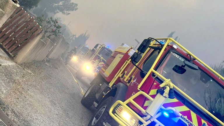Firefighters have faced challenging conditions at Saint-Laurent-de-la-Cabrerisse. Pic: Securite Civile/Reuters