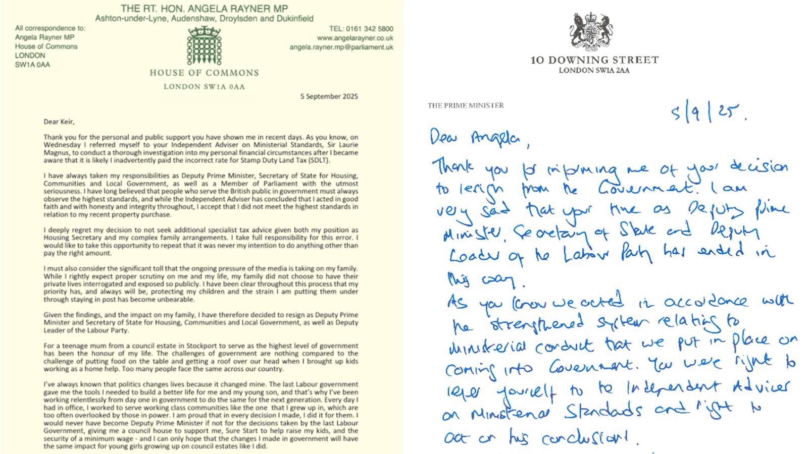 Angela Rayner's resignation letter in full - and Sir Keir Starmer's response
