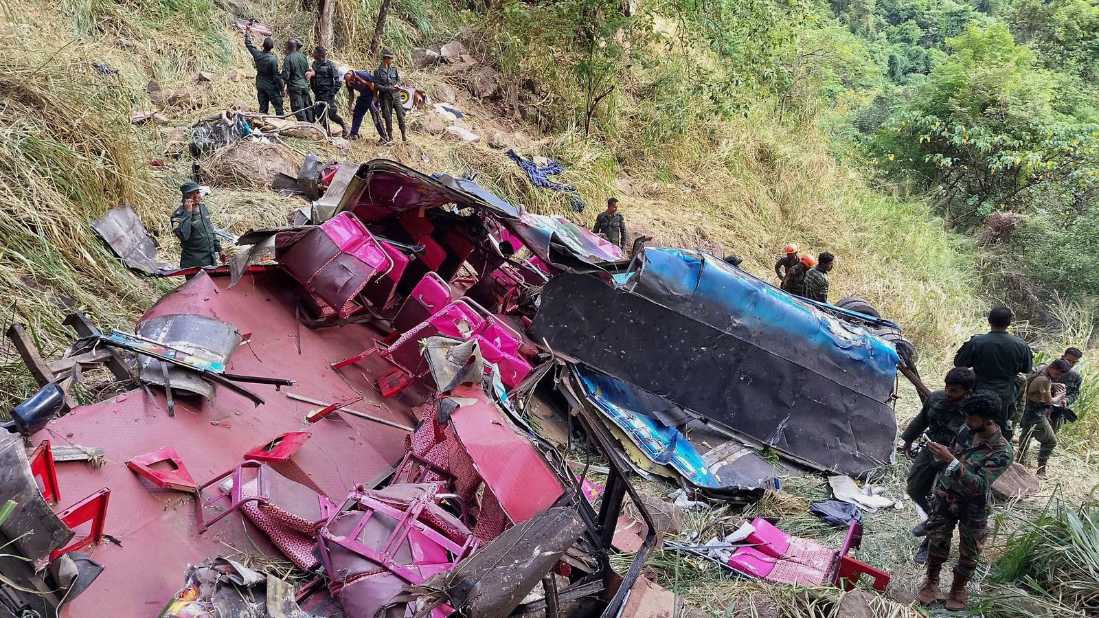 Fifteen people killed after bus crashes off 1,000ft cliff in Sri Lanka
