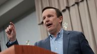 U.S. Senator Chris Murphy (D-CT) addresses the Michigan Democratic Party People's Town Hall in Warren, Michigan, U.S.
