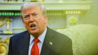 Trump during a meeting with President of Poland Karol Nawrocki (not pictured) in the Oval Office at the White House. Pic: Reuters
