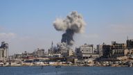 Smoke rises following Israeli strikes during a military operation, in Gaza City, September 18, 2025. REUTERS/Ebrahim Hajjaj
