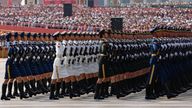 Chinese People's Liberation Army (PLA) honour guard members marching