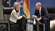 Ursula von der Leyen, left, with Vladimir Putin in 2020. Pic: Reuters