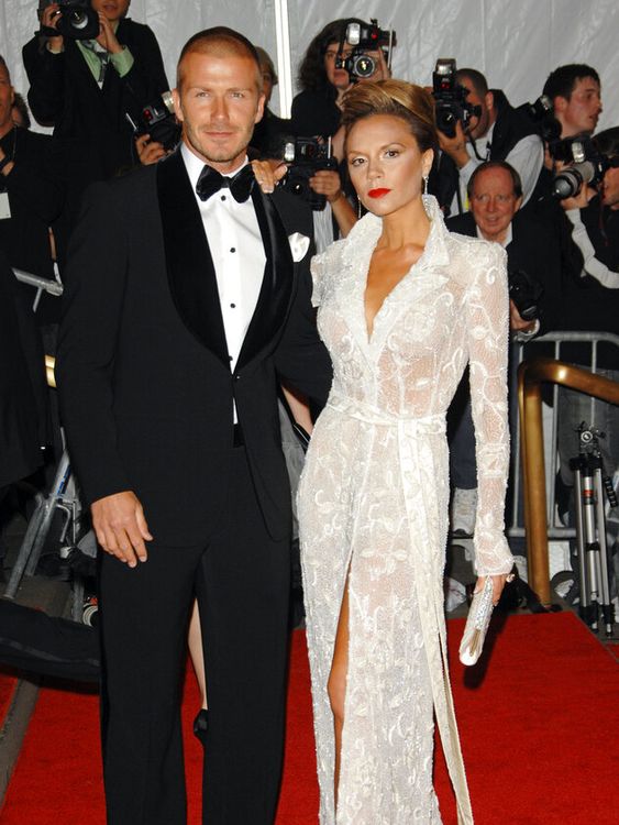 David and Victoria Beckham wearing Giorgio Armani at the 2008 Met Gala. Pic: AP