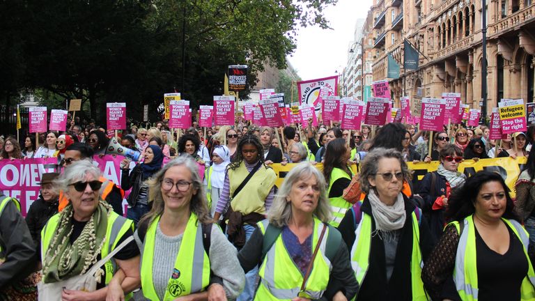 Activists take part in the March Against Fascism, organised by Stand Up To Racism. Pic: PA