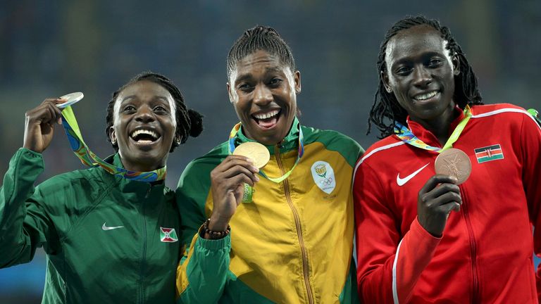 Caster Semenya, Francine Niyonsaba and Margaret Nyairera at the women's 800m final at the 2016 Rio Olympics. Pic: Reuters