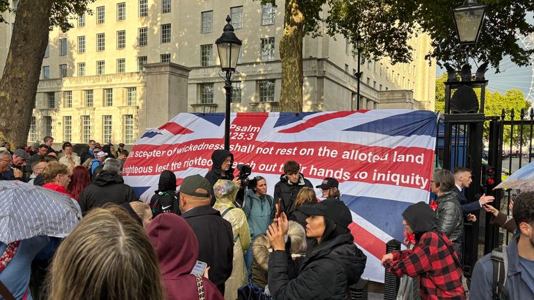 A vigil for Charlie Kirk was held in Whitehall, central London, on Friday