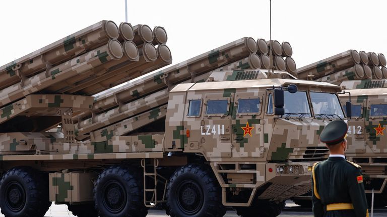 Armoured vehicles lined up at the parade. Pic: Reuters