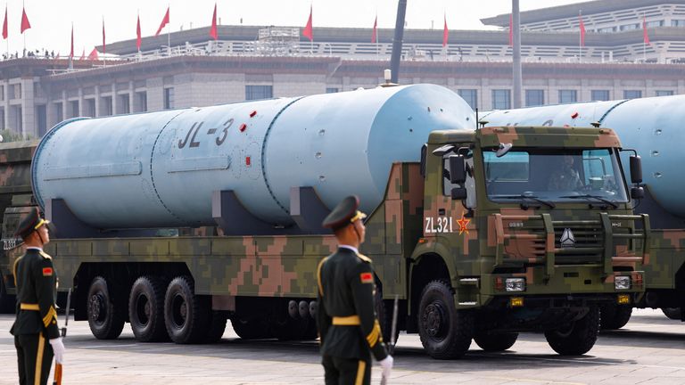 The JL-3 intercontinental-range submarine-launched ballistic missile, part of China's nuclear capability. Pic: Reuters