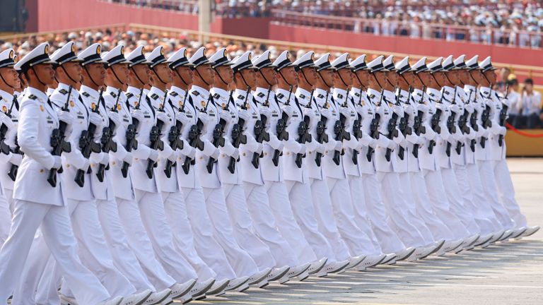 Military precision from naval forces, marching exactly in sync. Pic: Reuters