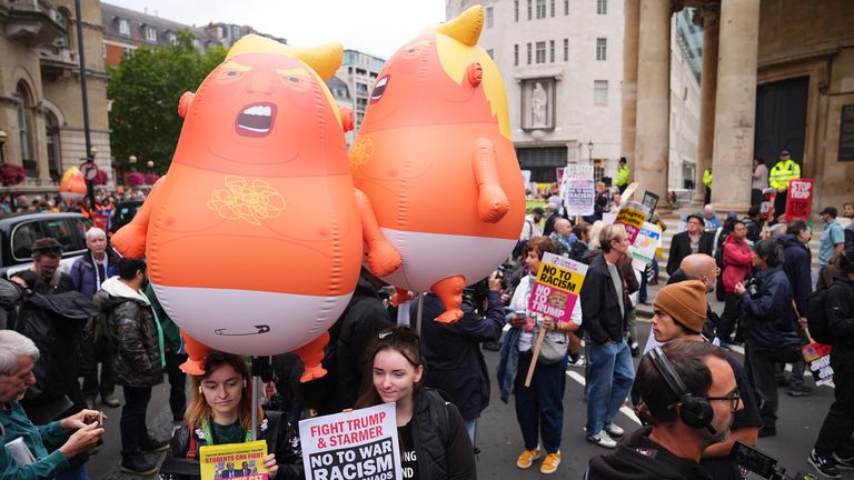 Meanwhile, Stop Trump Coalition campaigners protested. Pic: PA