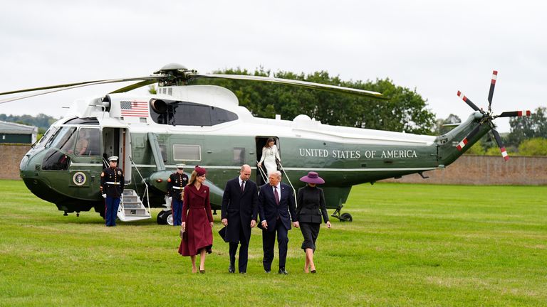 The Marine One helicopter landed in Windsor from London. Pic: PA