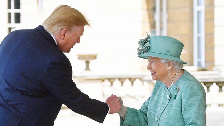 Queen Elizabeth II greets US President Donald Trump in 2019. Pic: PA