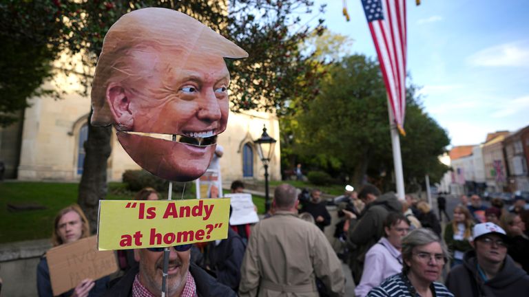Meanwhile, protesters gathered for a demonstration in Windsor. Pic: AP