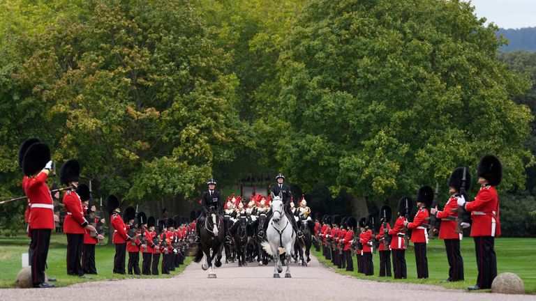 The carriage procession arriving at Windsor Castle.
Pic: Andrew Matthews/PA
