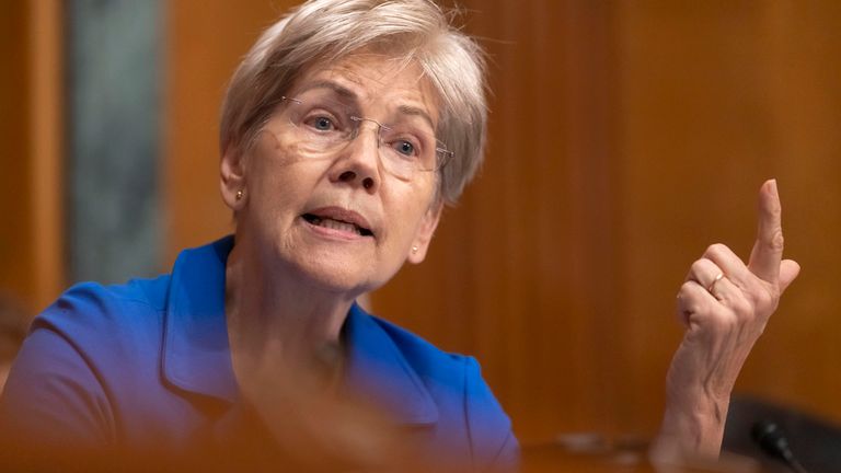 Senator Elizabeth Warren speaks at the hearing. Pic: AP