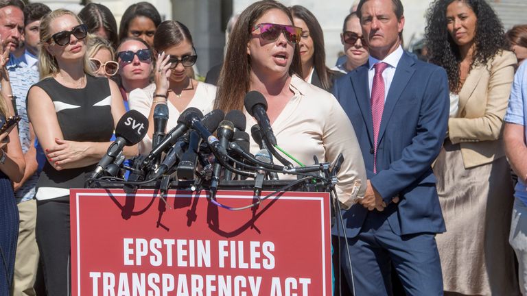 Haley Robson was one of several Epstein survivors who spoke. Pic: AP
