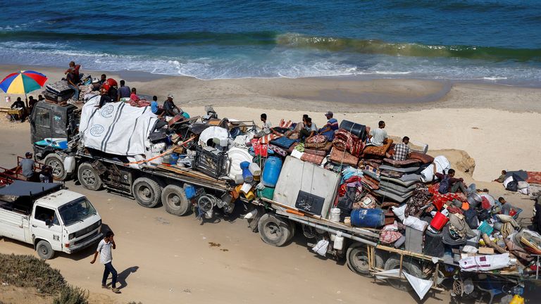 Displaced Palestinians are fleeing northern Gaza as the new offensive escalates. Pic: Reuters