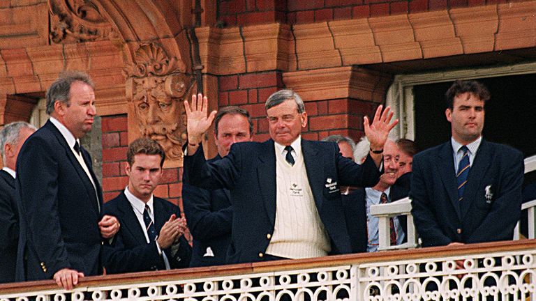 Dickie Bird acknowledges the crowd after his final Test match at Lord's in 1996. File pic: PA